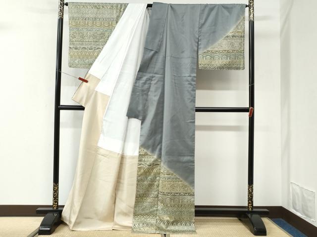 平和屋着物●訪問着 本場縞大島紬 横段吉祥文 ロング丈 正絹 逸品 未使用 CABK7366yc