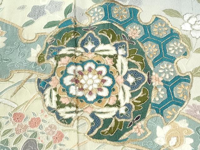 平和屋着物●中国三大刺繍 スワトウ刺繍 訪問着 総刺繍 泰斗刺繍 雪輪吉祥花文 金糸 正絹 逸品 CABK7369yc