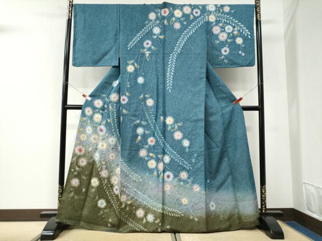 平和屋着物●訪問着 辻が花 絞り 暈し染め 銀通し地 正絹 逸品 CABK7376yc
