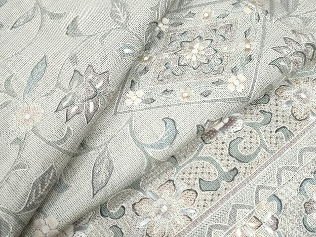 平和屋着物●中国三大刺繍 スワトウ刺繍 総刺繍 本場縞大島紬 訪問着 菱花唐草文 正絹 逸品 CABK7381yc