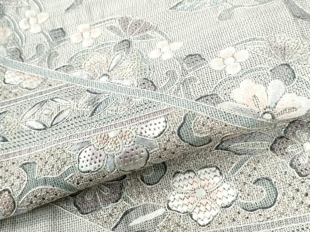平和屋着物●中国三大刺繍 スワトウ刺繍 総刺繍 本場縞大島紬 訪問着 菱花唐草文 正絹 逸品 CABK7381yc