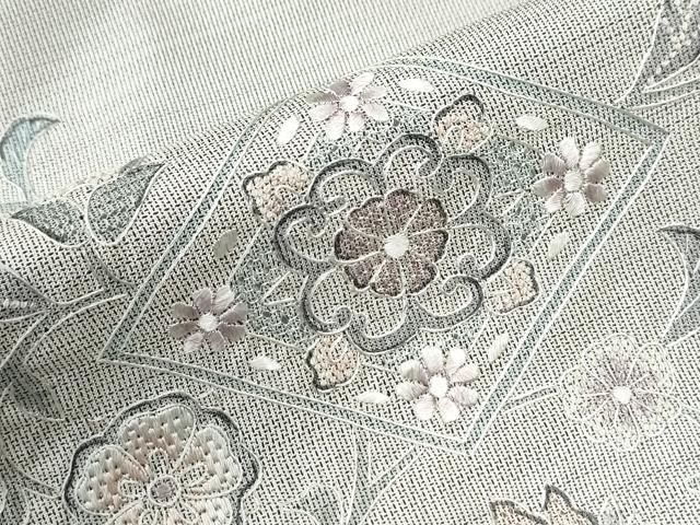 平和屋着物●中国三大刺繍 スワトウ刺繍 総刺繍 本場縞大島紬 訪問着 菱花唐草文 正絹 逸品 CABK7381yc