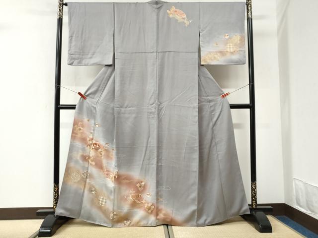 平和屋着物●訪問着 扇面鴛鴦吉祥花文 暈し染め 金彩 正絹 逸品 CABK7398yc
