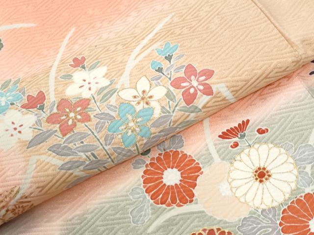 平和屋着物●訪問着 草花文 暈し染め 金彩 正絹 逸品 CABK7409yc