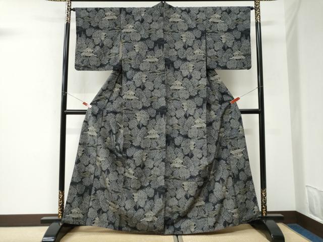 平和屋着物●上質な紬 樹林京風景文 正絹 逸品 CABK7411yc