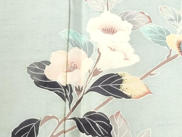 平和屋着物●訪問着 白山紬 友禅 作家物 枝花文 正絹 逸品 CABK7413yc