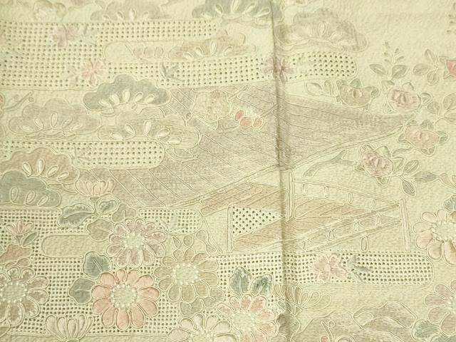 平和屋着物●中国三大刺繍 スワトウ刺繍 総刺繍 訪問着 浜松御所車渡り橋風景文 暈し染め 正絹 逸品 CABK7416yc