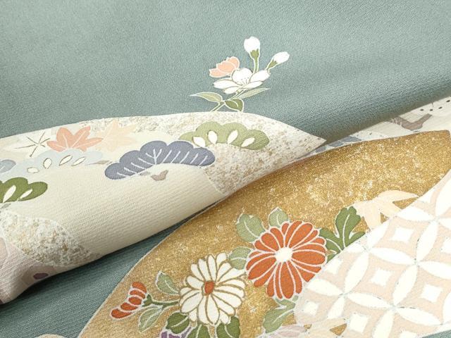 平和屋着物●訪問着 地紙草花文 金彩 正絹 逸品 CABK7418yc