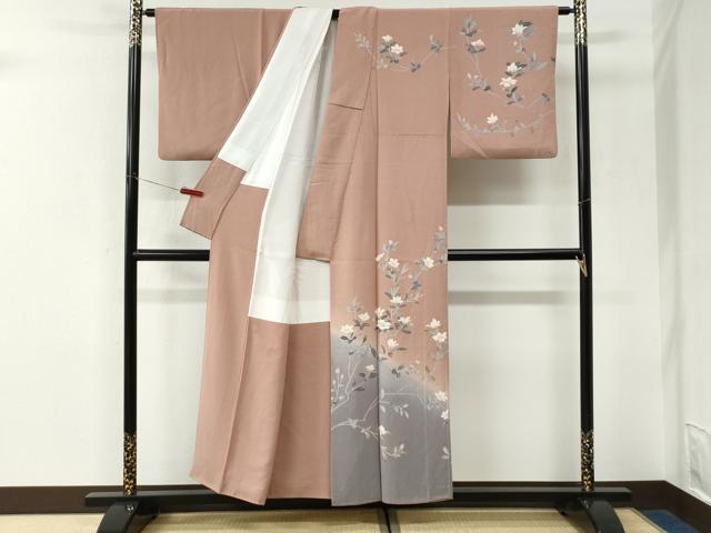 平和屋着物●高級染元 粋峰 林芳夫 京加賀友禅 訪問着 枝花文 暈し染め 正絹 逸品 CABK7425yc