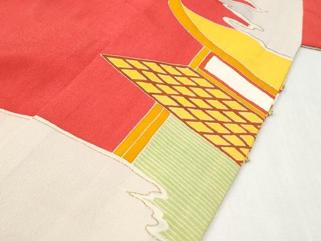 平和屋本店●アンティーク 大正ロマン 振袖 駒刺繍 雲取り松竹梅橘風景花文 金彩 正絹 逸品 CABK7437yc