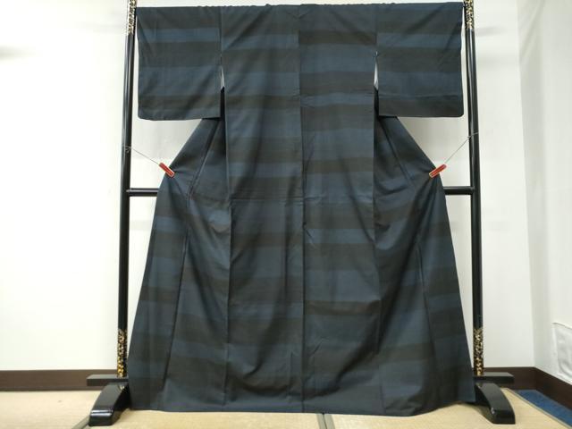 平和屋着物●本場大島紬 9マルキ 横段文 ロング丈 正絹 逸品 CABK7444yc