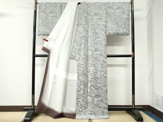 平和屋着物●天目織 お召 霞花松文 さが美扱い 正絹 逸品 CABK7451yc
