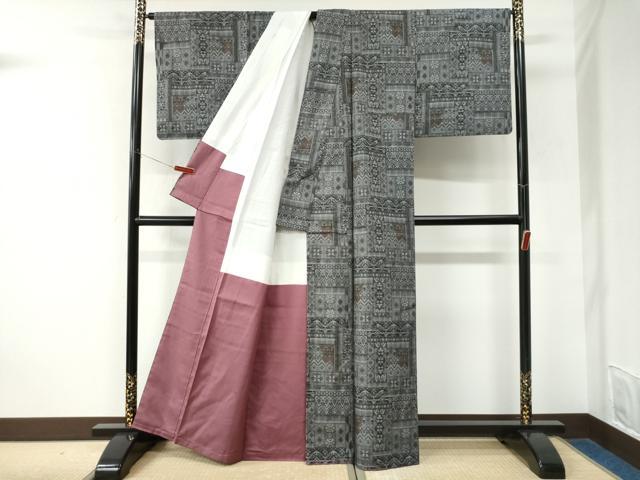 平和屋着物●本場大島紬 9マルキ 短冊重ね吉祥花文 正絹 逸品 CABK7461yc