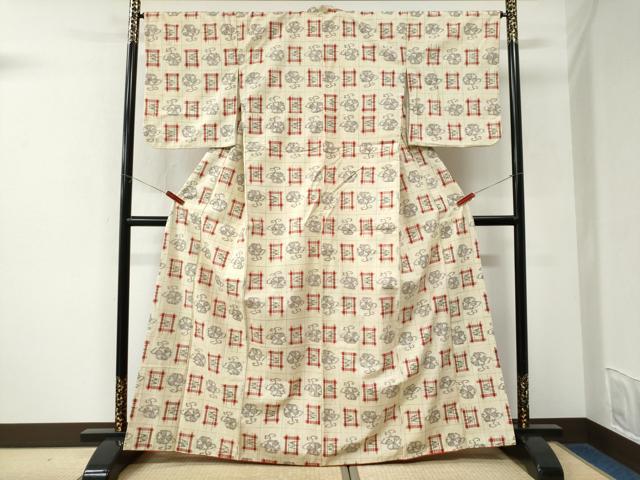 平和屋着物●上質な紬 吉祥花唐草文 正絹 逸品 CABK7462yc