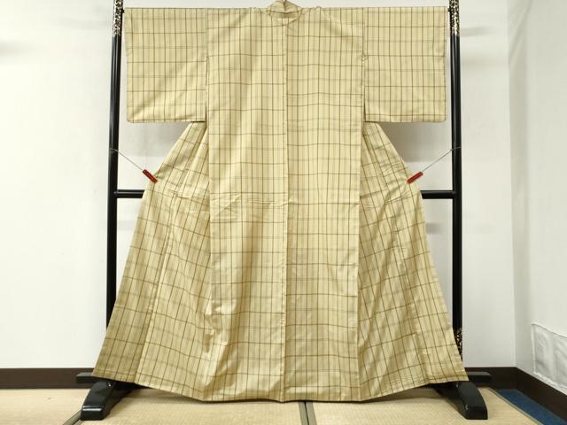 平和屋着物●本場縞大島紬 格子 正絹 逸品 CABK7469yc