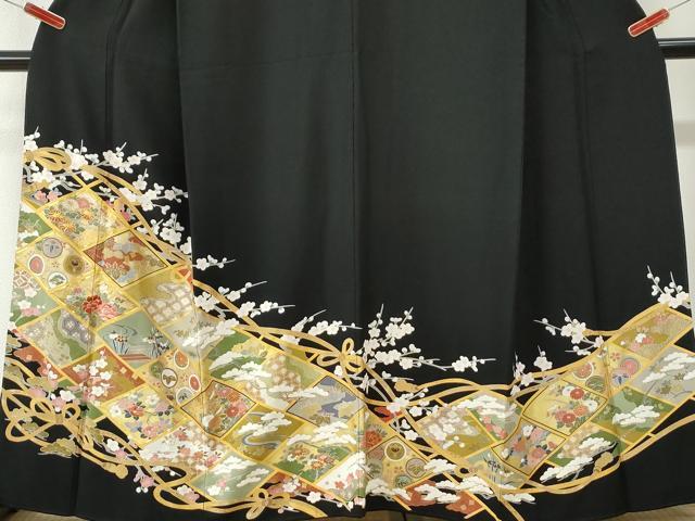 平和屋着物●豪華黒留袖 駒刺繍 吉祥草花文 金彩 正絹 逸品 CABK7489yc