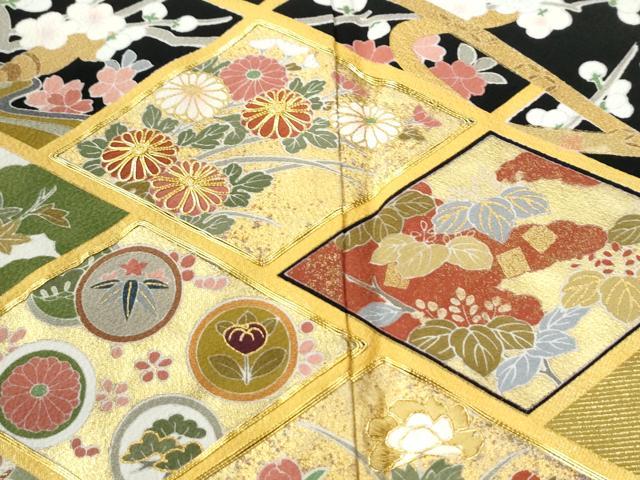 平和屋着物●豪華黒留袖 駒刺繍 吉祥草花文 金彩 正絹 逸品 CABK7489yc