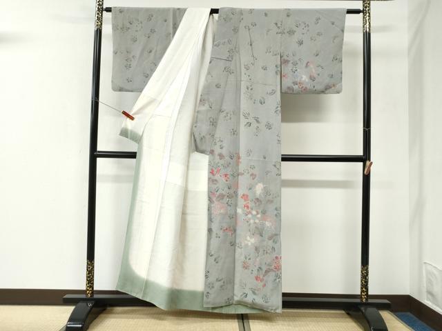 平和屋着物●訪問着 草花文 鬼しぼ縮緬 正絹 逸品 CABK7490yc