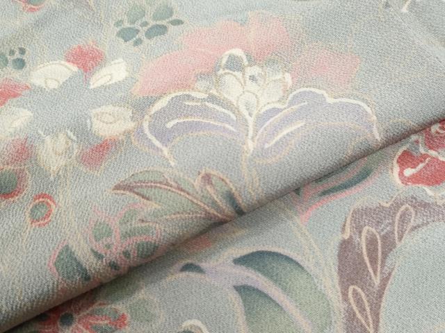 平和屋着物●訪問着 草花文 鬼しぼ縮緬 正絹 逸品 CABK7490yc