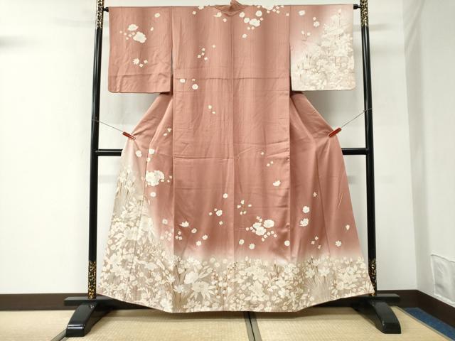 平和屋着物●訪問着 刺繍 牡丹草花文 暈し染め 金彩 正絹 逸品 CABK7491yc