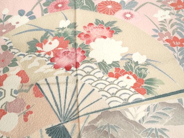 平和屋着物●訪問着 友禅 扇面草花文 暈し染め 正絹 逸品 未使用 CABK7494yc