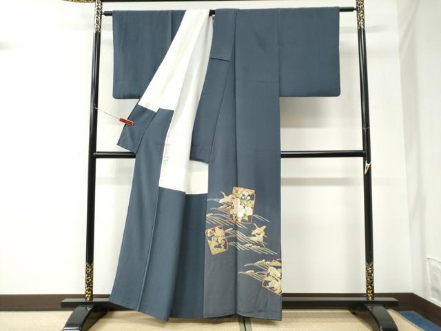 平和屋着物●中国三大刺繍 相良刺繍 総刺繍 色留袖 作家物 破れ色紙飛鶴立波花文 正絹 逸品 CABK7511yc
