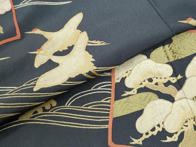 平和屋着物●中国三大刺繍 相良刺繍 総刺繍 色留袖 作家物 破れ色紙飛鶴立波花文 正絹 逸品 CABK7511yc