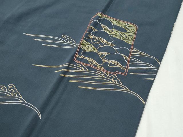 平和屋着物●中国三大刺繍 相良刺繍 総刺繍 色留袖 作家物 破れ色紙飛鶴立波花文 正絹 逸品 CABK7511yc
