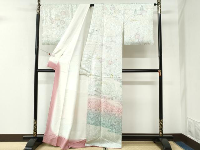 平和屋着物●訪問着 総絞り 樹林風景花文 暈し染め ますいわ屋扱い 正絹 逸品 CABK7528yc