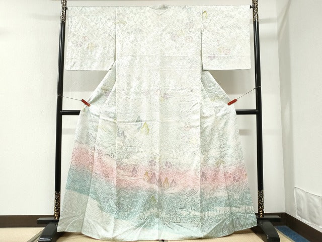 平和屋着物●訪問着 総絞り 樹林風景花文 暈し染め ますいわ屋扱い 正絹 逸品 CABK7528yc