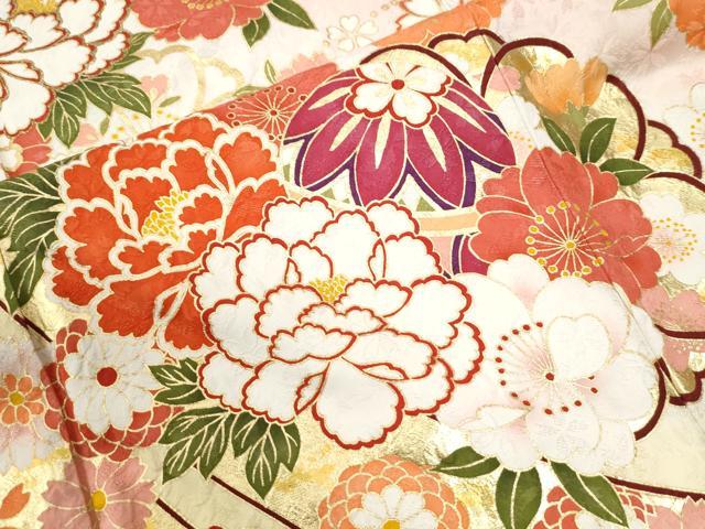 平和屋着物●豪華振袖 束ね熨斗毬牡丹花文 金彩 正絹 逸品 CABK7529yc
