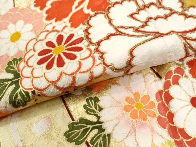 平和屋着物●豪華振袖 束ね熨斗毬牡丹花文 金彩 正絹 逸品 CABK7529yc
