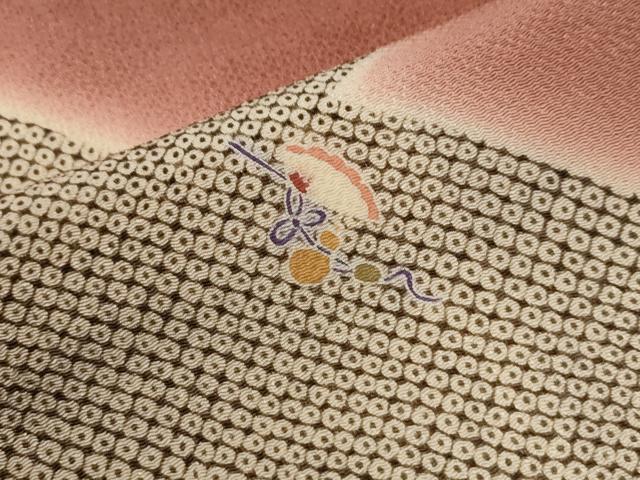平和屋着物●訪問着 琵琶 舞花文 暈し染め 金彩 鬼しぼ縮緬 正絹 逸品 CABK7531yc