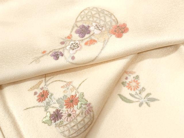 平和屋着物●上質な小紋 刺繍 花籠文 銀彩 正絹 逸品 CABK7541yc