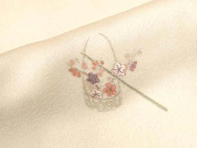 平和屋着物●上質な小紋 刺繍 花籠文 銀彩 正絹 逸品 CABK7541yc