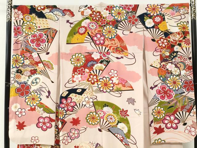 平和屋着物●豪華振袖 駒刺繍 扇面鼓舞花文 金彩 正絹 逸品 CABK7542yc