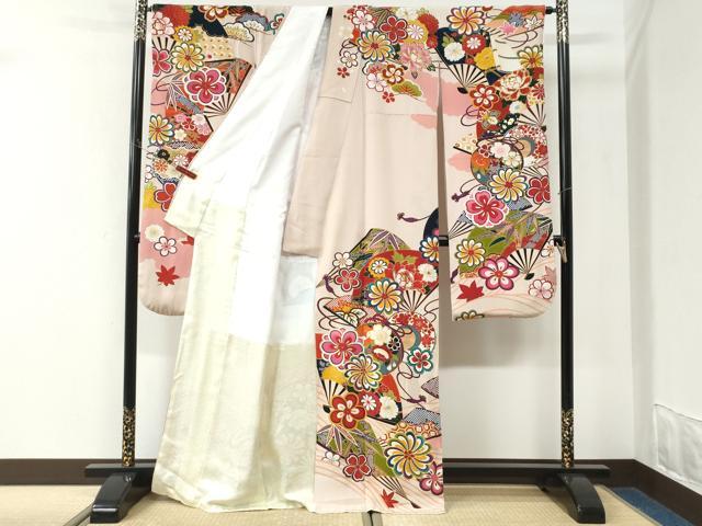 平和屋着物●豪華振袖 駒刺繍 扇面鼓舞花文 金彩 正絹 逸品 CABK7542yc