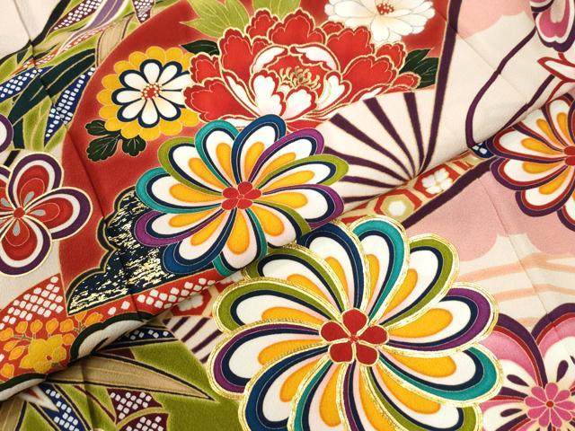 平和屋着物●豪華振袖 駒刺繍 扇面鼓舞花文 金彩 正絹 逸品 CABK7542yc