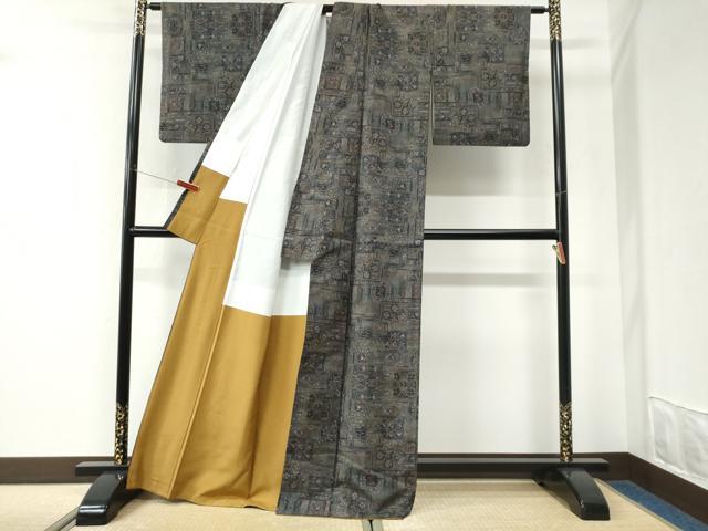 平和屋着物●本場大島紬 9マルキ 色紙重ね吉祥花文 正絹 逸品 CABK7543yc