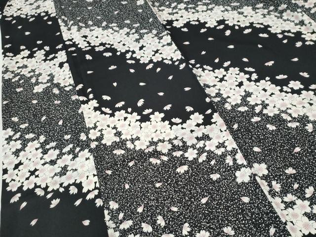 平和屋着物●上質な小紋 舞桜文 黒地 正絹 逸品 CABK7544yc