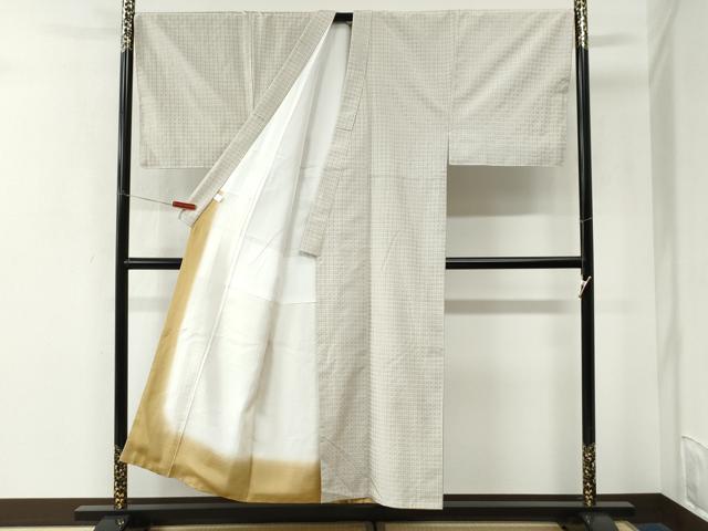 平和屋着物●男性 花織 紬 格子 正絹 逸品 未使用 CABK7548yc