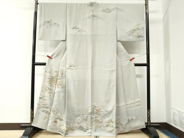 平和屋着物●訪問着 駒刺繍 遠山松竹梅風景文 暈し染め 金彩 正絹 逸品 CABK7549yc