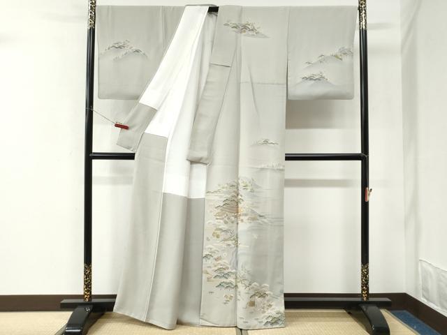 平和屋着物●訪問着 駒刺繍 遠山松竹梅風景文 暈し染め 金彩 正絹 逸品 CABK7549yc