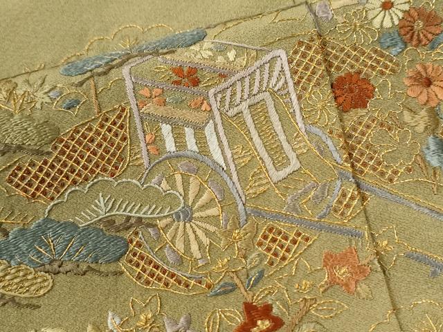 平和屋着物●訪問着 総刺繍 御所車松竹梅花文 金糸 正絹 逸品 未使用 CABK7562yc