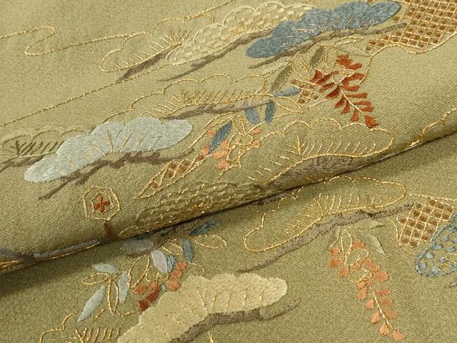 平和屋着物●訪問着 総刺繍 御所車松竹梅花文 金糸 正絹 逸品 未使用 CABK7562yc