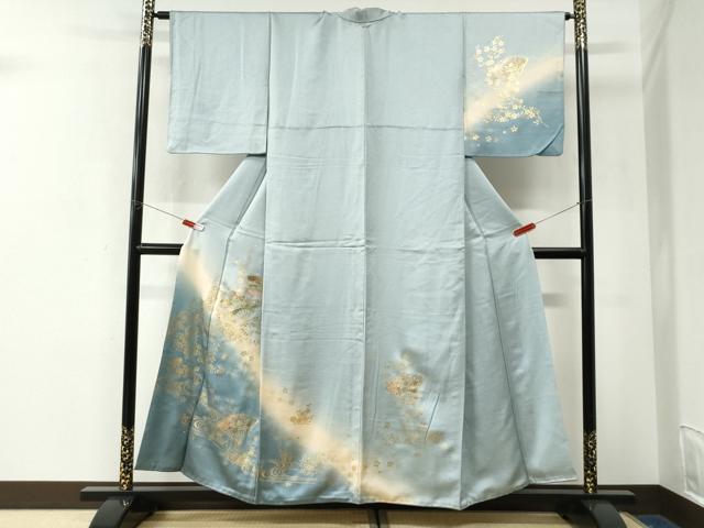 平和屋着物●訪問着 扇面流水草花文 暈し染め 金彩 正絹 逸品 CABK7579yc