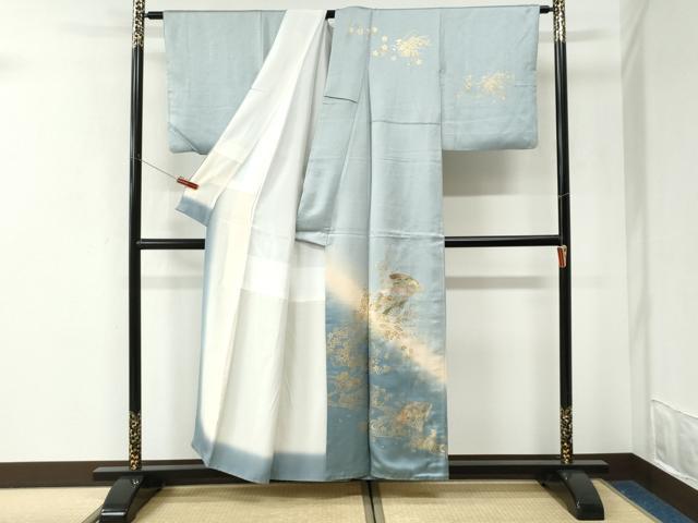 平和屋着物●訪問着 扇面流水草花文 暈し染め 金彩 正絹 逸品 CABK7579yc