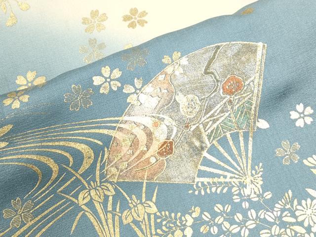 平和屋着物●訪問着 扇面流水草花文 暈し染め 金彩 正絹 逸品 CABK7579yc