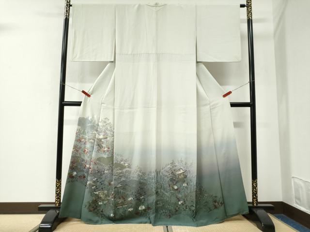 平和屋着物●豪華色留袖 総刺繍 翠山刺繍 雲取り風景文 暈し染め 金糸 正絹 逸品 CABK7582yc