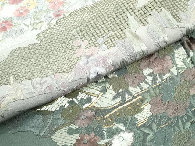 平和屋着物●豪華色留袖 総刺繍 翠山刺繍 雲取り風景文 暈し染め 金糸 正絹 逸品 CABK7582yc